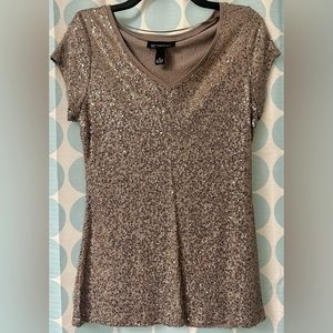 INC International Concepts Sequin Embellished Shirt, Taupe & Gold, Size M